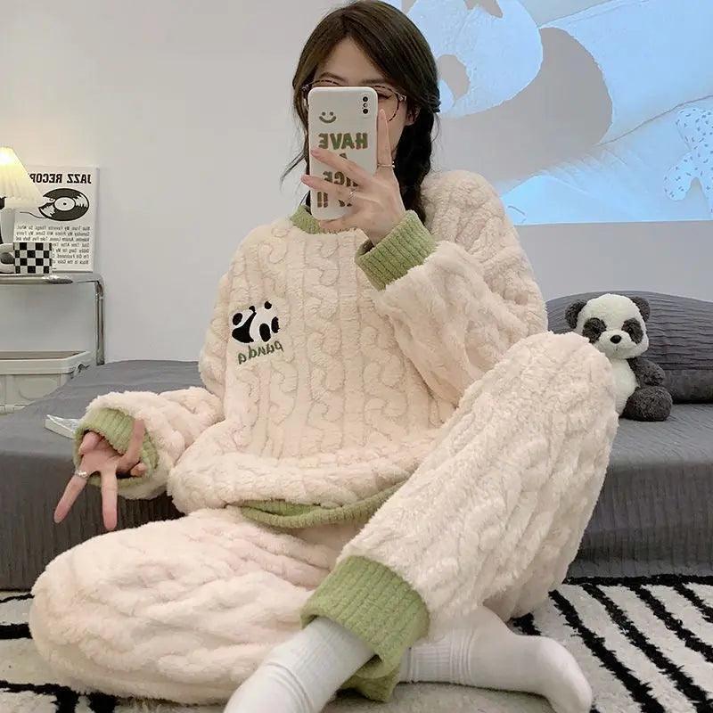 Pyjamas en peluche pour femmes automne et hiver doublés en polaire - EX-STOCK Canada