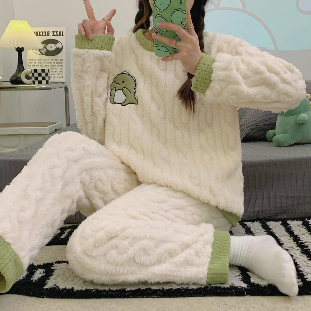 Pyjamas en peluche pour femmes automne et hiver doublés en polaire - EX-STOCK Canada