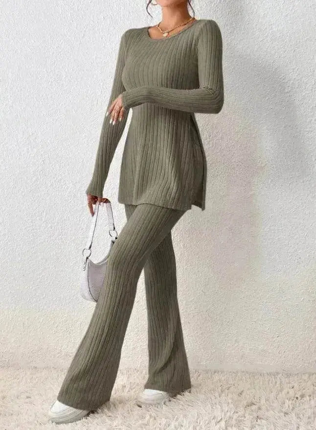 Polyester Two piece set Women's Clothing Solid Color Casual Slim New Fashion Women Elegant Outfit - EX-STOCK Canada