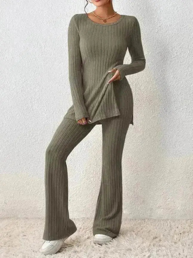 Polyester Two piece set Women's Clothing Solid Color Casual Slim New Fashion Women Elegant Outfit - EX-STOCK Canada