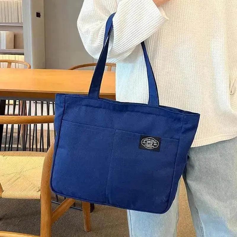 Sacs à main en toile style preppy pour femmes, couleur unie, simple, grande capacité, sac à bandoulière quotidien, multiples poches, sacs de shopping, sac fourre-tout pour filles et étudiantes. EX-STOCK Canada