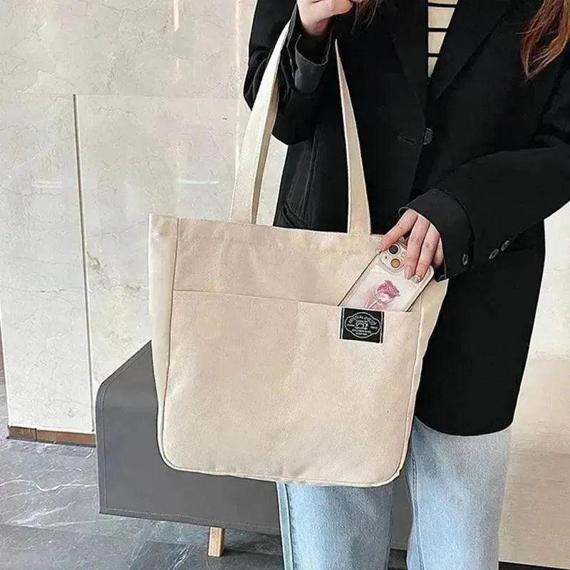 Sacs à main en toile style preppy pour femmes, couleur unie, simple, grande capacité, sac à bandoulière quotidien, multiples poches, sacs de shopping, sac fourre-tout pour filles et étudiantes. EX-STOCK Canada