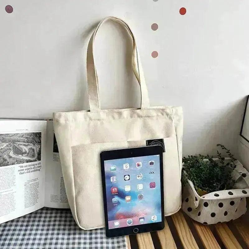 Sacs à main en toile style preppy pour femmes, couleur unie, simple, grande capacité, sac à bandoulière quotidien, multiples poches, sacs de shopping, sac fourre-tout pour filles et étudiantes. EX-STOCK Canada