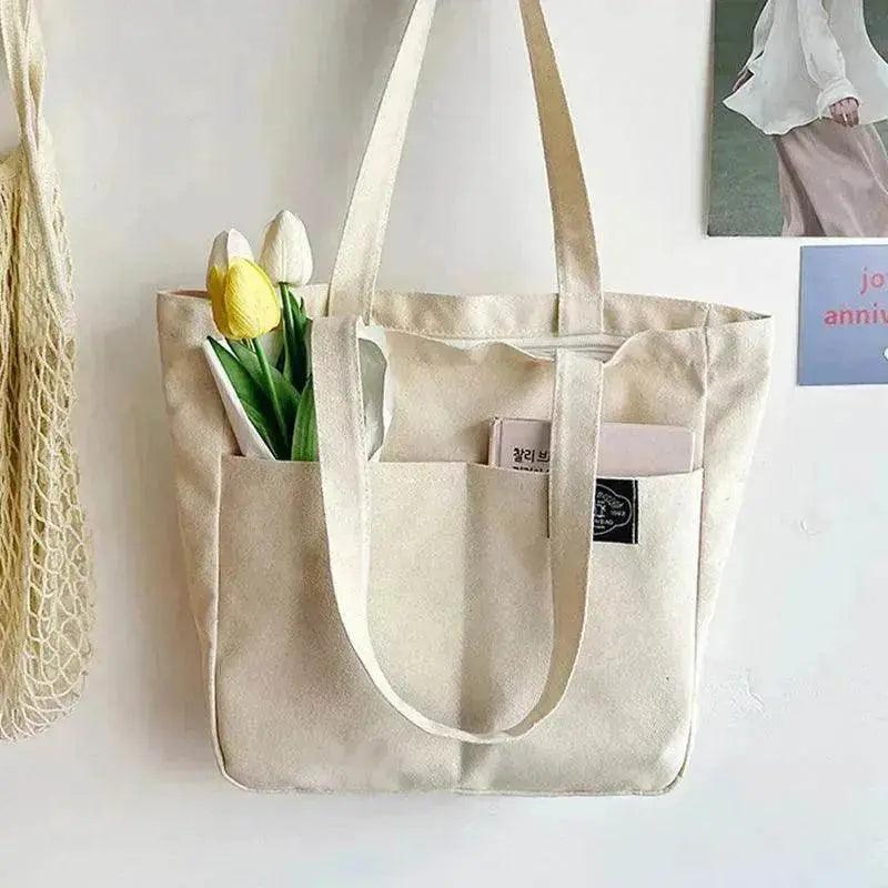 Sacs à main en toile style preppy pour femmes, couleur unie, simple, grande capacité, sac à bandoulière quotidien, multiples poches, sacs de shopping, sac fourre-tout pour filles et étudiantes. EX-STOCK Canada