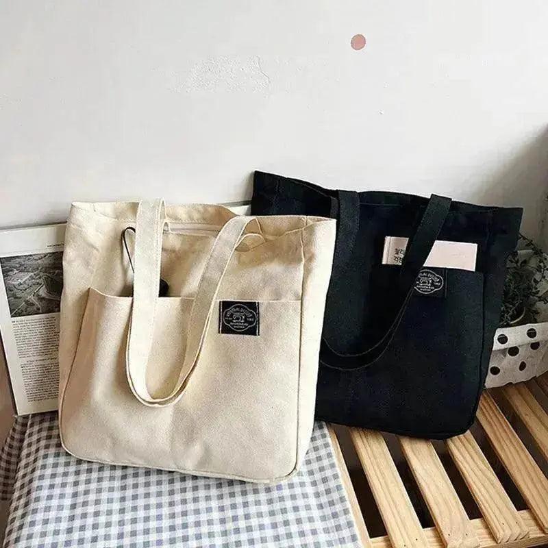 Sacs à main en toile style preppy pour femmes, couleur unie, simple, grande capacité, sac à bandoulière quotidien, multiples poches, sacs de shopping, sac fourre-tout pour filles et étudiantes. EX-STOCK Canada