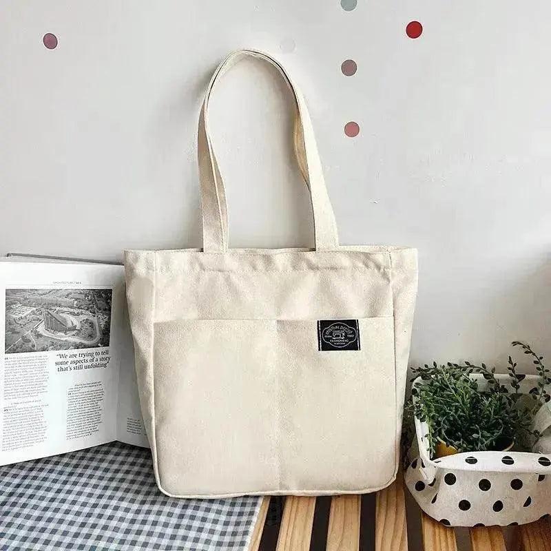 Sacs à main en toile style preppy pour femmes, couleur unie, simple, grande capacité, sac à bandoulière quotidien, multiples poches, sacs de shopping, sac fourre-tout pour filles et étudiantes. EX-STOCK Canada