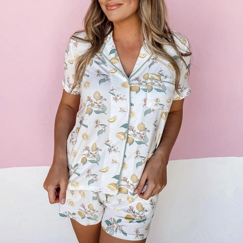 Printed Cardigan Short Sleeve Single-breasted Casual Suit Home Pajamas For Women - EX-STOCK Canada