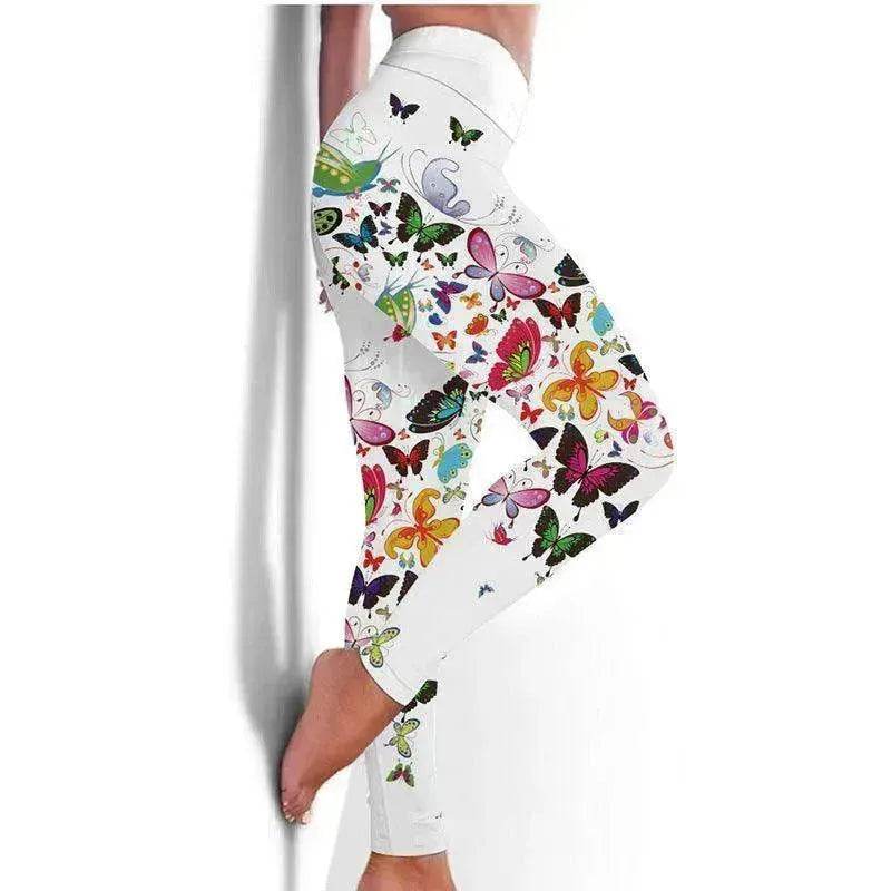 Printed Floral Butterfly Leggings High Waist Slim Yoga Pants Leggings - EX-STOCK Canada