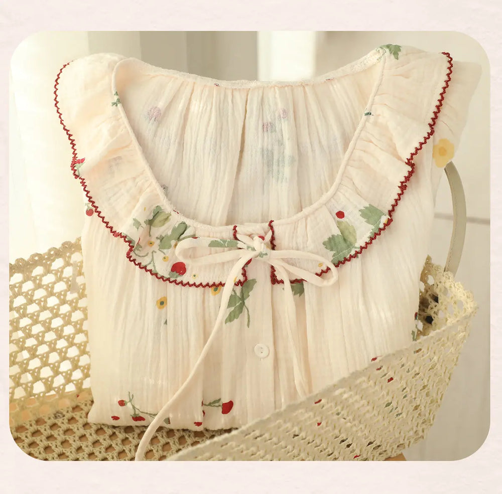 Pure Cotton Gauze Pajamas For Women Sweet And Fresh Long Sleeves With Chest Pads - EX-STOCK Canada