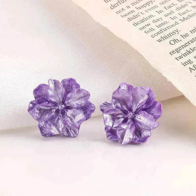 Purple Flower Internet Influencer Fairy Resin Stud Earrings For Women - EX-STOCK Canada