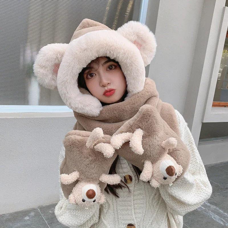 Rabbit Hair Cute Bear Hat Scarf Gloves EX-STOCK Canada