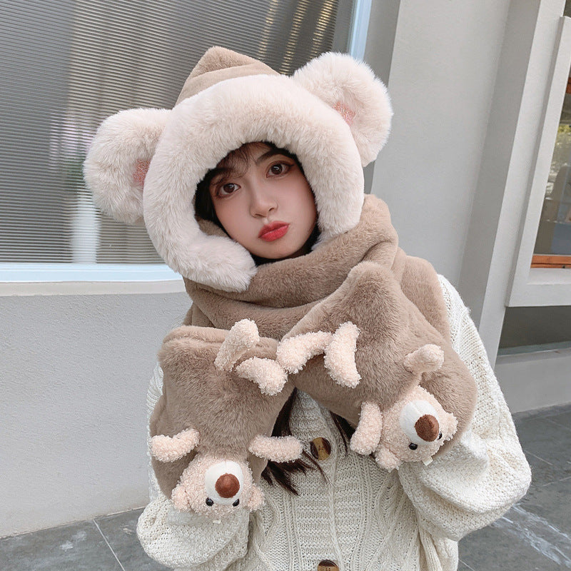 Rabbit Hair Cute Bear Hat Scarf Gloves EX-STOCK Canada
