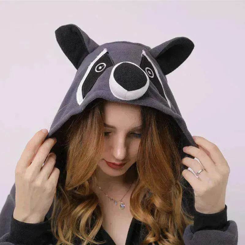 Raccoon cartoon animal one-piece pajamas polar fleece material - EX-STOCK Canada