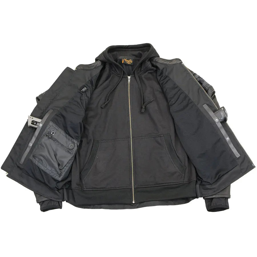 سترة جلدية رجالية من ميلووكي كروس أوفر على شكل سكوتر مع جمجمة عاكسة وغطاء رأس قابل للإزالة بكامل الأكمامEX-STOCK Canada