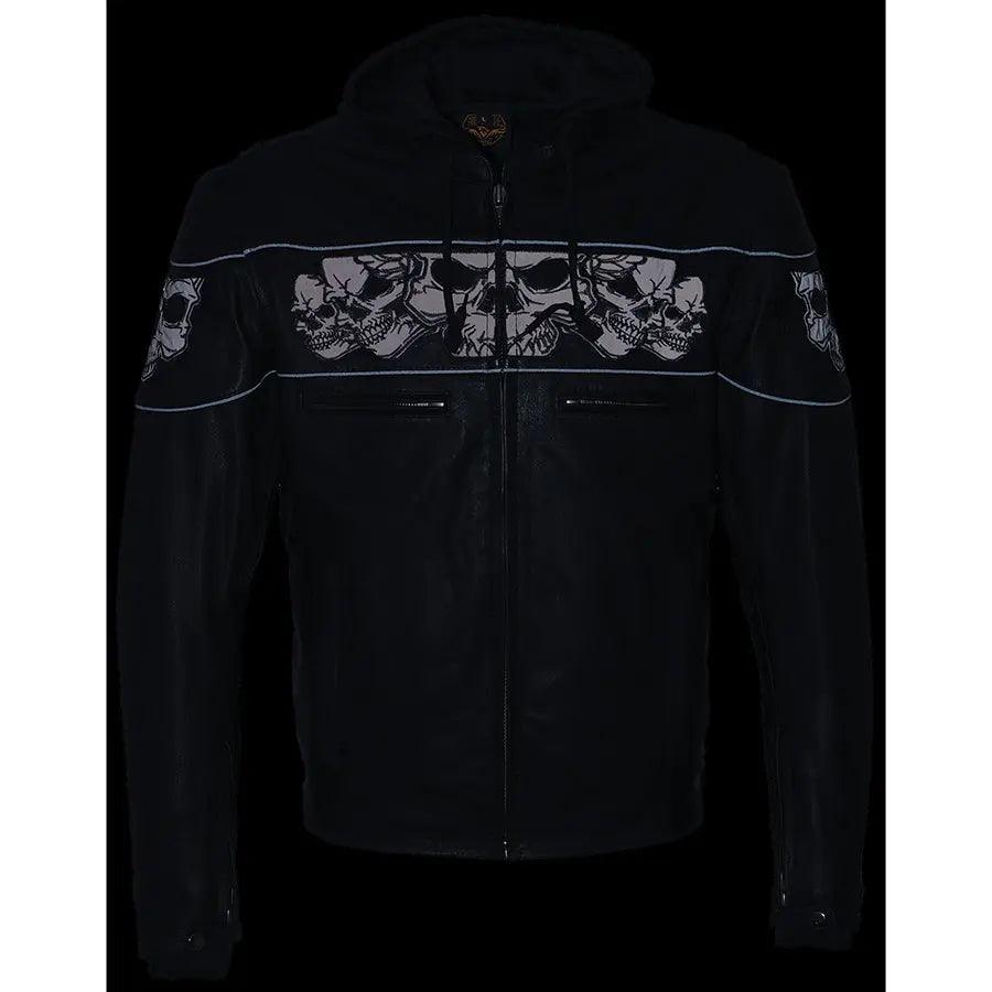 Veste de scooter crossover pour hommes Milwaukee Leather avec crânes réfléchissants et capuche amovible à manches longuesEX-STOCK Canada