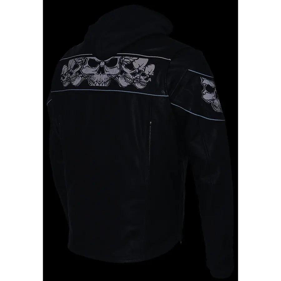 Veste de scooter crossover pour hommes Milwaukee Leather avec crânes réfléchissants et capuche amovible à manches longuesEX-STOCK Canada