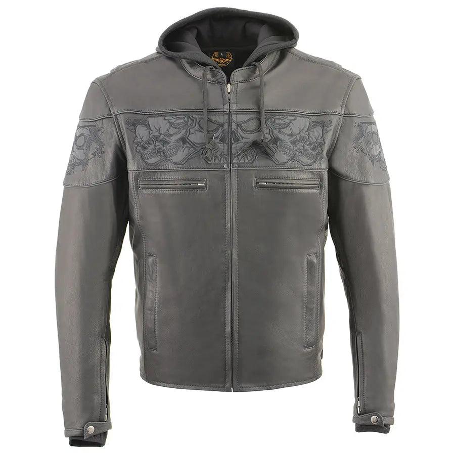 Veste de scooter crossover pour hommes Milwaukee Leather avec crânes réfléchissants et capuche amovible à manches longuesEX-STOCK Canada