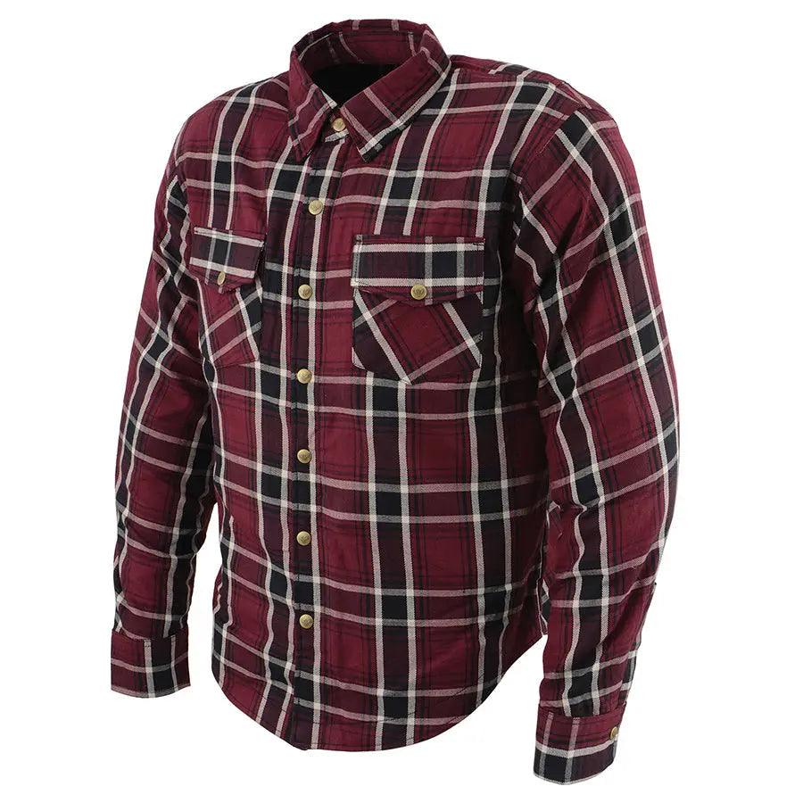 Milwaukee Leather Men's Maroon Checkered Armored Flannel Biker Shirt w/ Reinforced Fibers EX-STOCK Canada