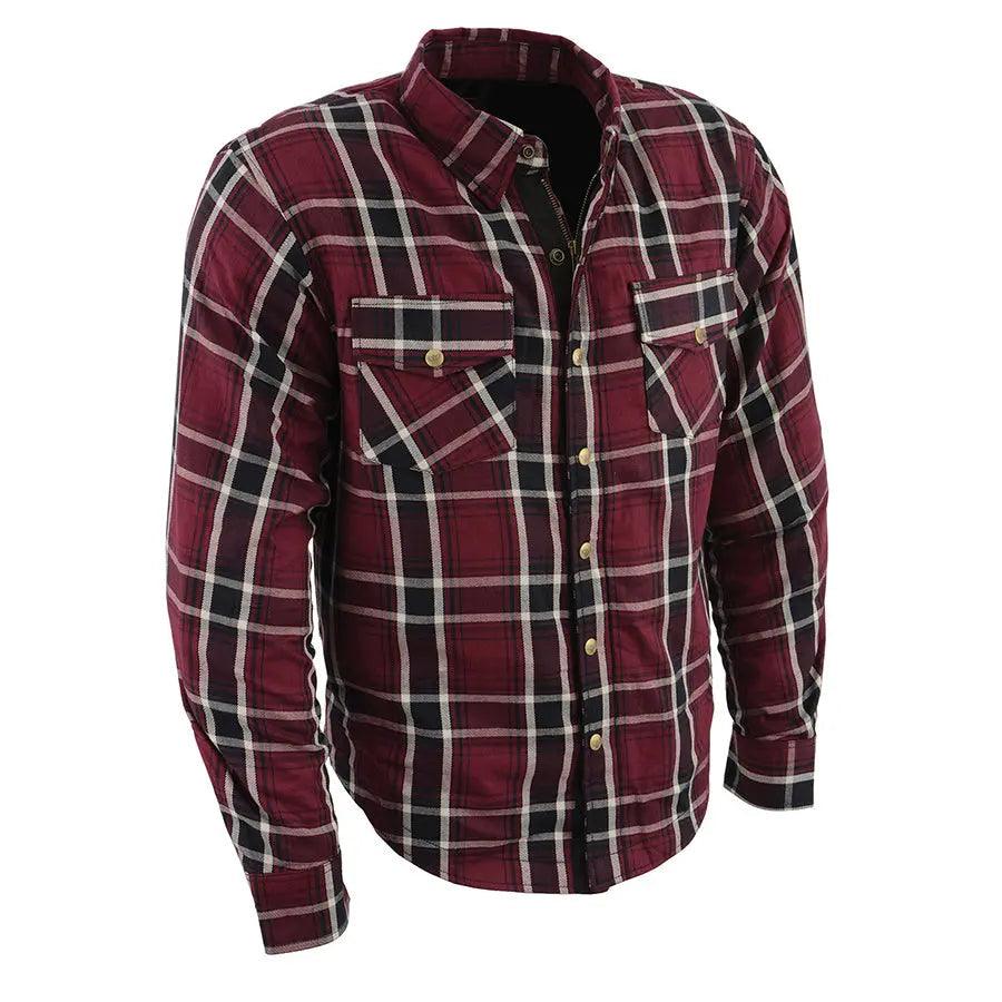 Milwaukee Leather Men's Maroon Checkered Armored Flannel Biker Shirt w/ Reinforced Fibers EX-STOCK Canada