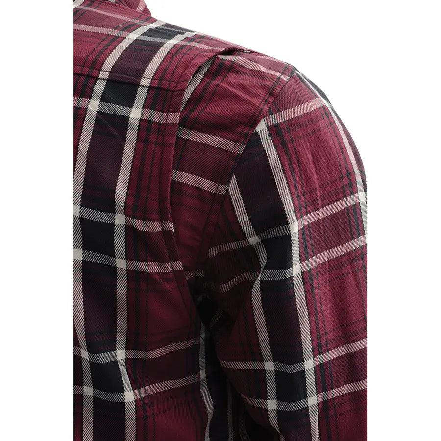 Milwaukee Leather Men's Maroon Checkered Armored Flannel Biker Shirt w/ Reinforced Fibers EX-STOCK Canada
