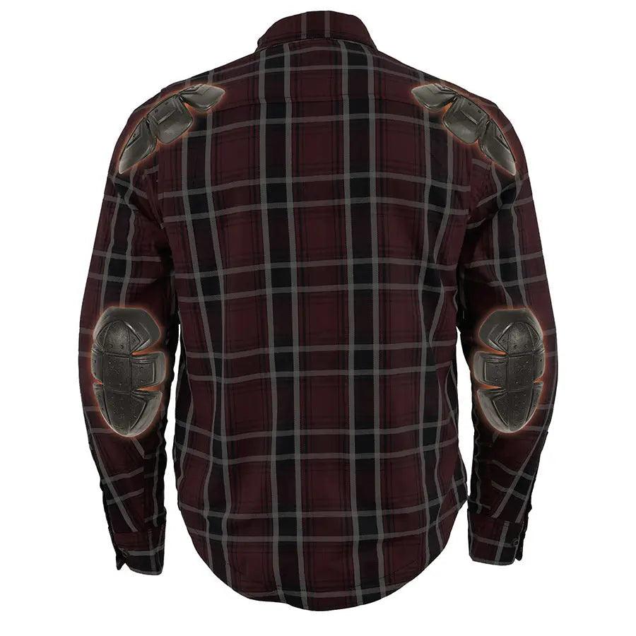 Milwaukee Leather Men's Maroon Checkered Armored Flannel Biker Shirt w/ Reinforced Fibers EX-STOCK Canada