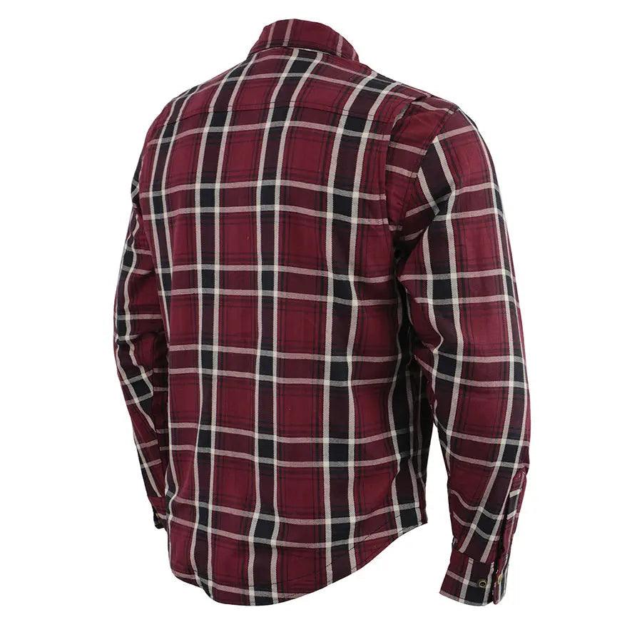 Milwaukee Leather Men's Maroon Checkered Armored Flannel Biker Shirt w/ Reinforced Fibers EX-STOCK Canada