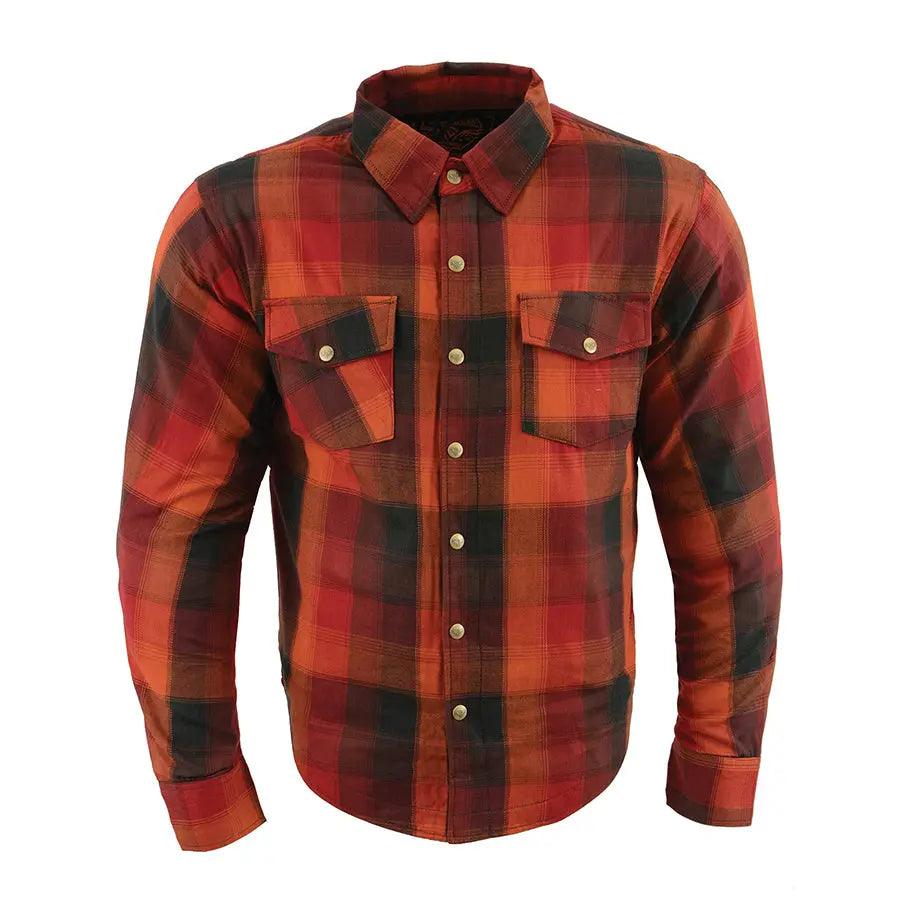 Milwaukee Leather Men's Red & Orange Armored Flannel Biker Shirt w/ Reinforced Fibers EX-STOCK Canada