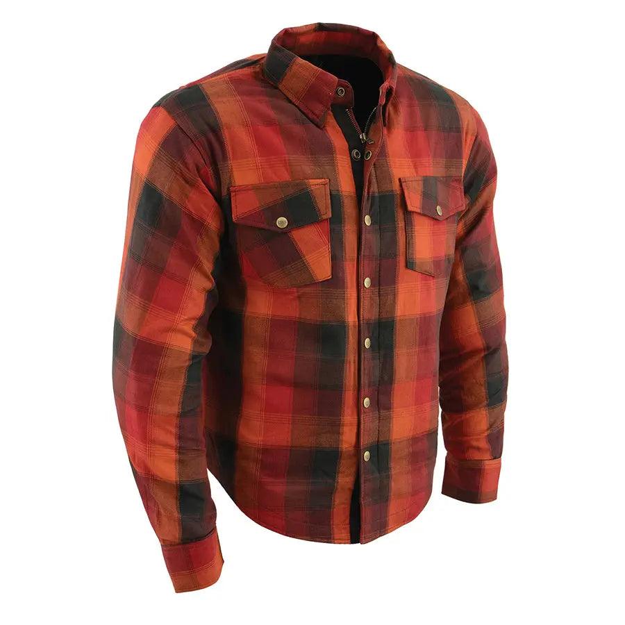 Milwaukee Leather Men's Red & Orange Armored Flannel Biker Shirt w/ Reinforced Fibers EX-STOCK Canada