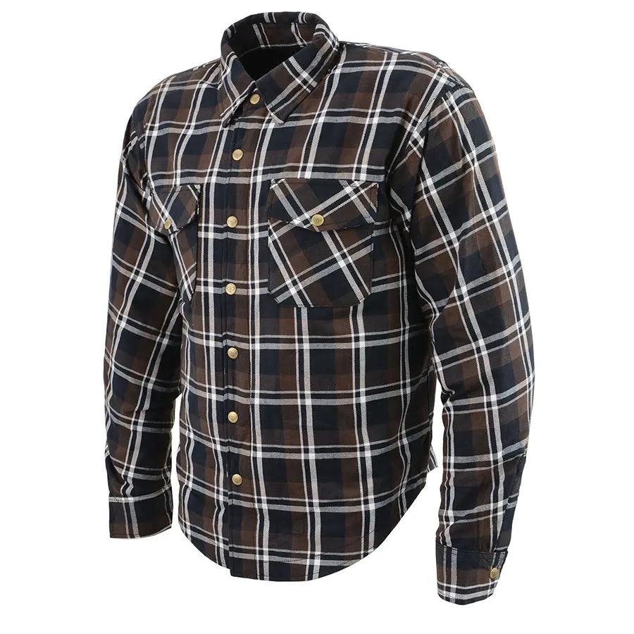 Milwaukee Leather Men's Brown Checkered Armored Flannel Biker Shirt w/ Reinforced Fibers EX-STOCK Canada
