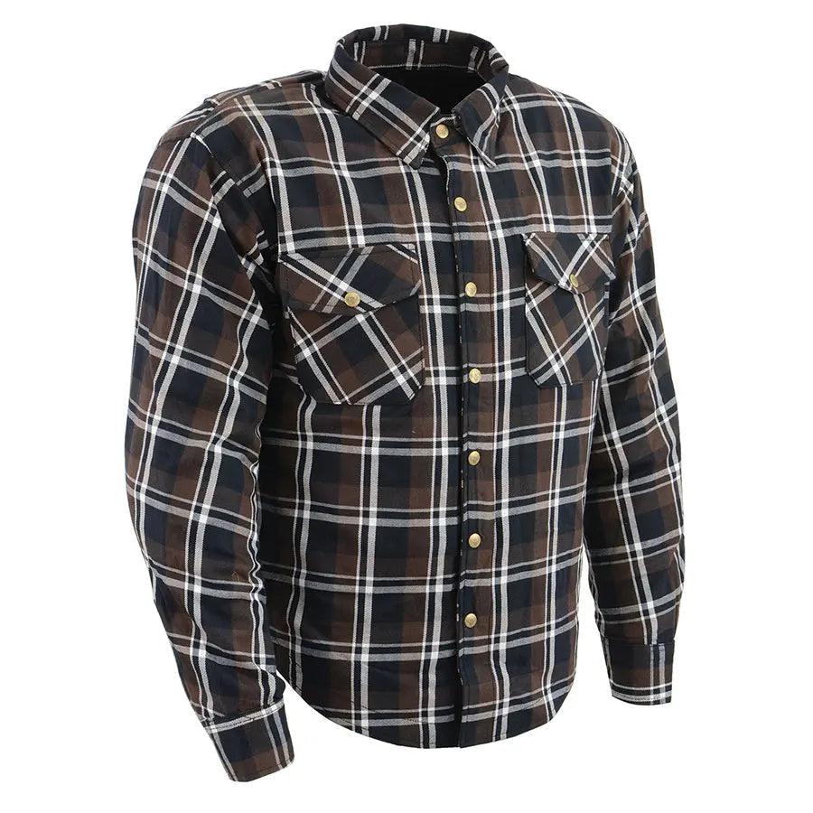 Milwaukee Leather Men's Brown Checkered Armored Flannel Biker Shirt w/ Reinforced Fibers EX-STOCK Canada