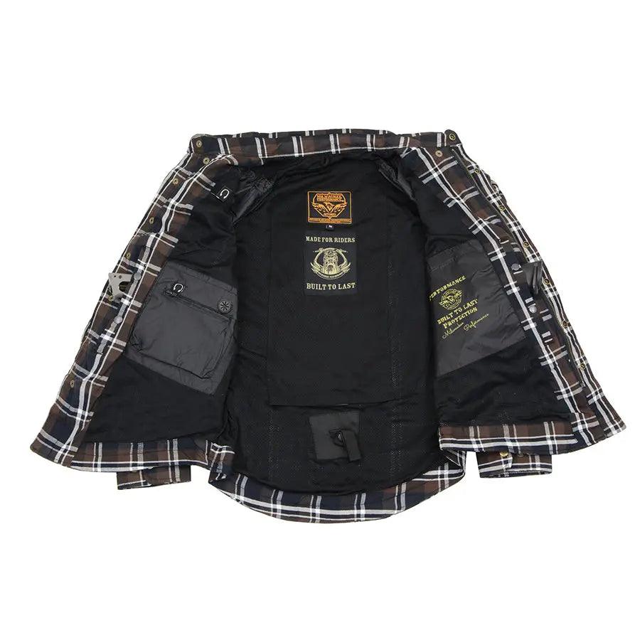 Milwaukee Leather Men's Brown Checkered Armored Flannel Biker Shirt w/ Reinforced Fibers EX-STOCK Canada