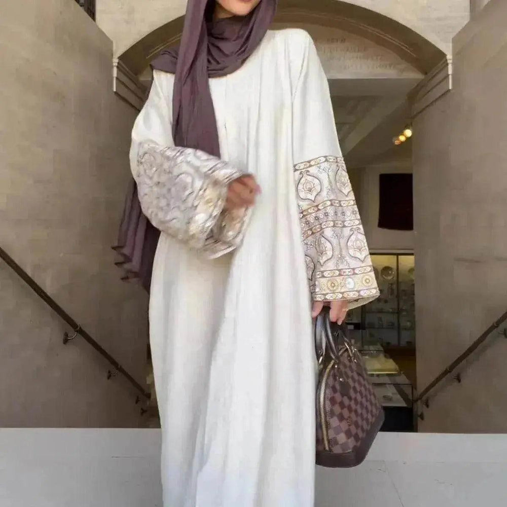 Retro-Inspired Boho Print Long Dress with Loose Puff Sleeves - EX-STOCK Canada