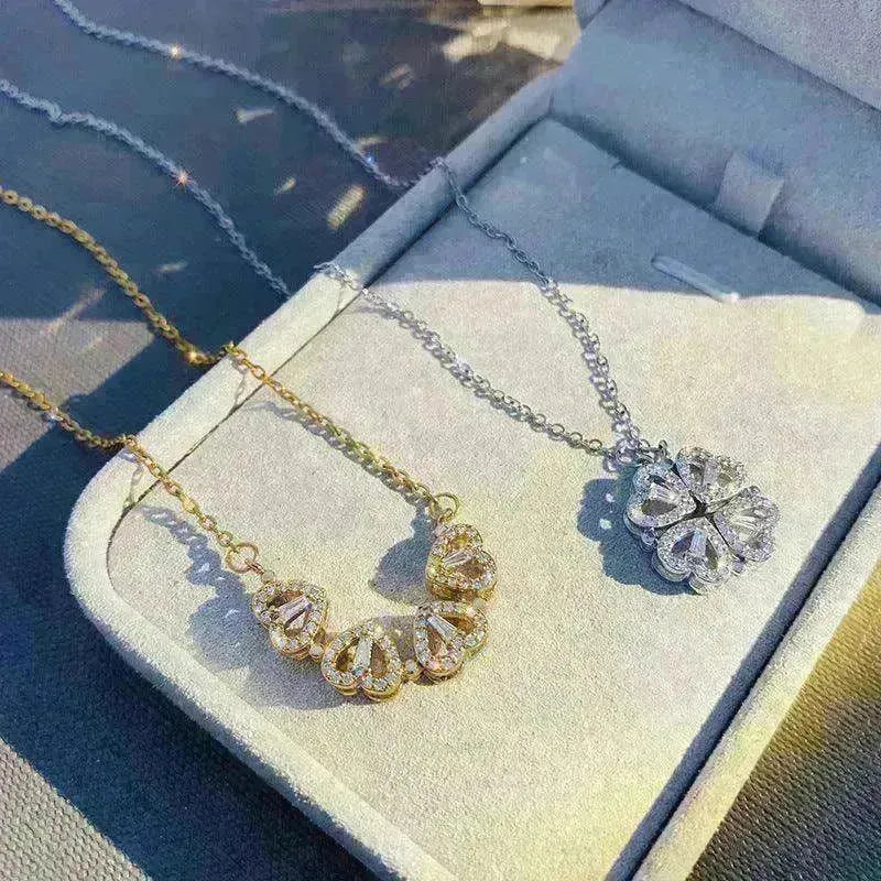 Retro Magnetic Folding Heart Shaped Four Leaf Clover Pendant Women Necklace - EX-STOCK CANADA
