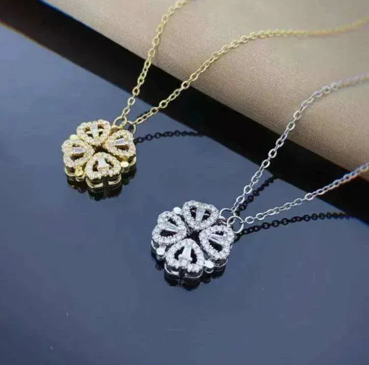 Collier pendentif femme en forme de cœur pliable magnétique rétro en trèfle à quatre feuilles - EX-STOCK CANADA