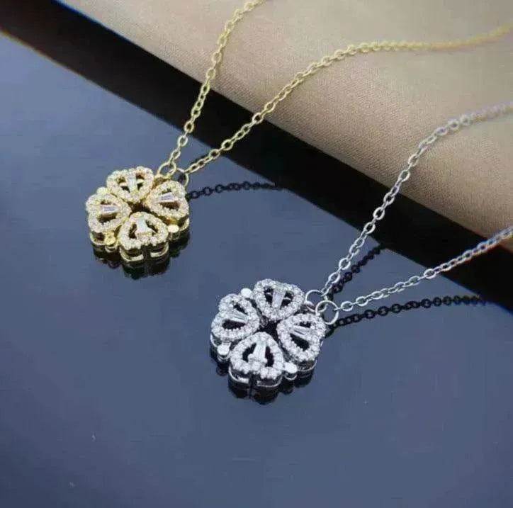 Retro Magnetic Folding Heart Shaped Four Leaf Clover Pendant Women Necklace - EX-STOCK Canada
