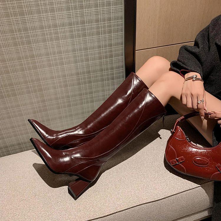 Retro Maillard Röhrenstiefel mit hohem AbsatzEX-STOCK Canada