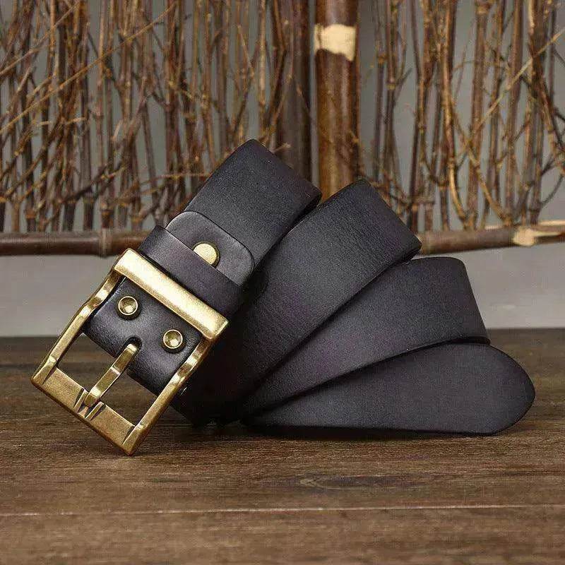 Retro Washed Matte Top-grain Leather Brass Buckle Belt - EX-STOCK Canada