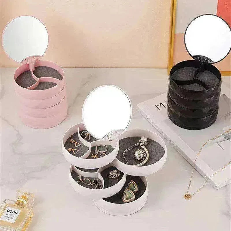 Boîte à bijoux miroir ceinture en flanelle multicouche rotative - EX-STOCK Canada