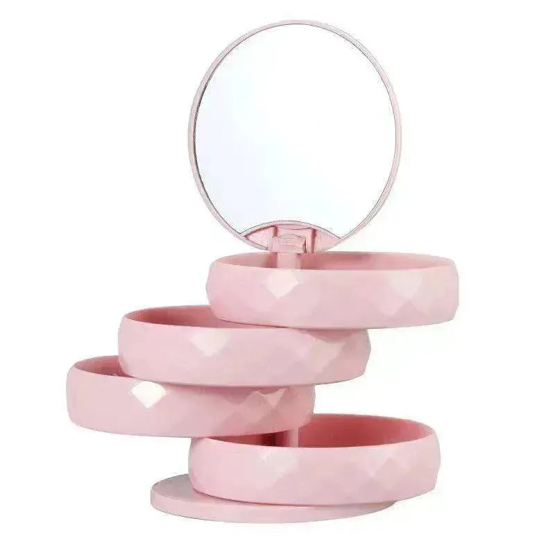 Boîte à bijoux miroir ceinture en flanelle multicouche rotative - EX-STOCK CANADA