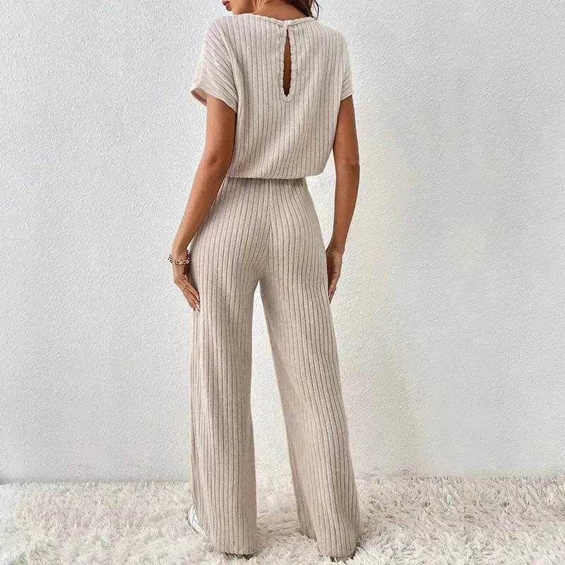 Round Neck Solid Color Fashion Knitted Top And Trousers Two-piece Set - EX-STOCK Canada