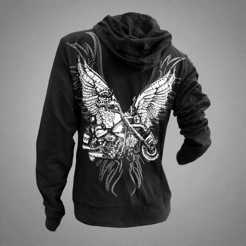 Women's Rhinestone Motorcycle Wing Hoodie EX-STOCK Canada