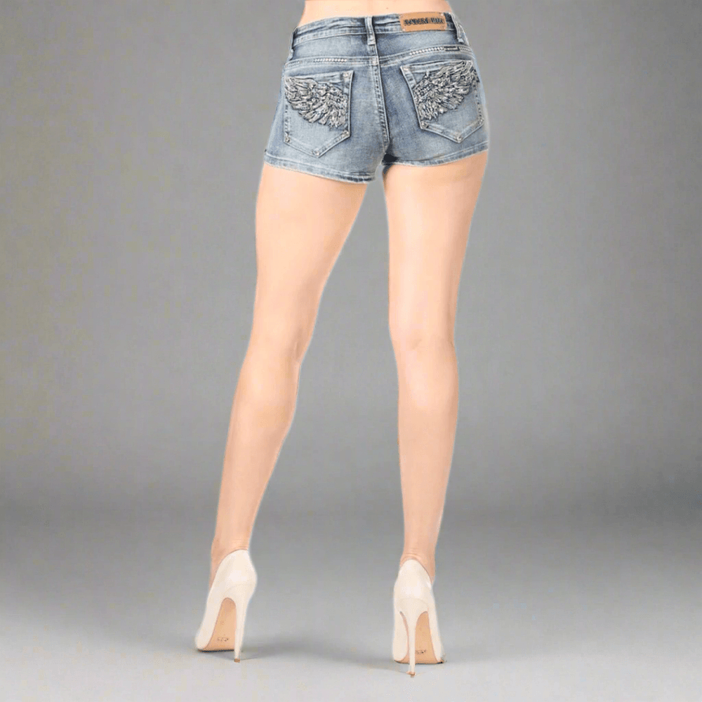 Bus Stop Women's Rhinestone Angel Wing Denim Shorts EX-STOCK Canada