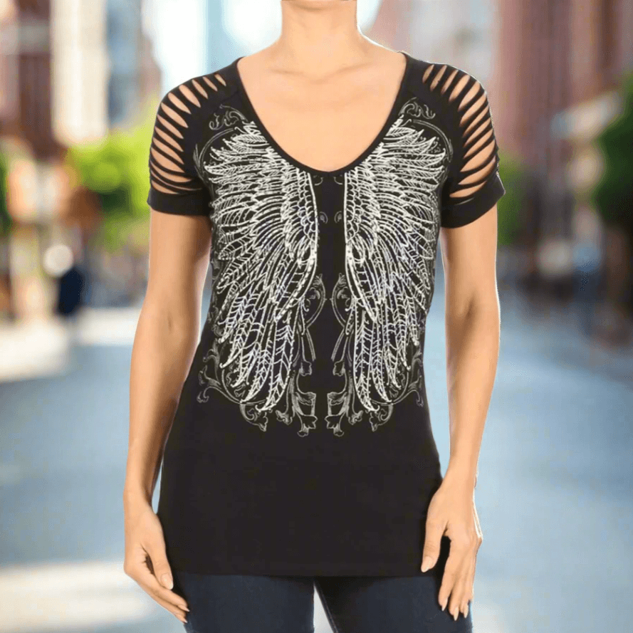 Women's Rhinestone Angel Wing Raglan Top EX-STOCK Canada