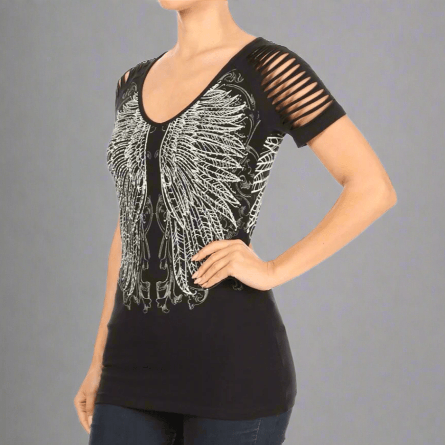 Women's Rhinestone Angel Wing Raglan Top EX-STOCK Canada