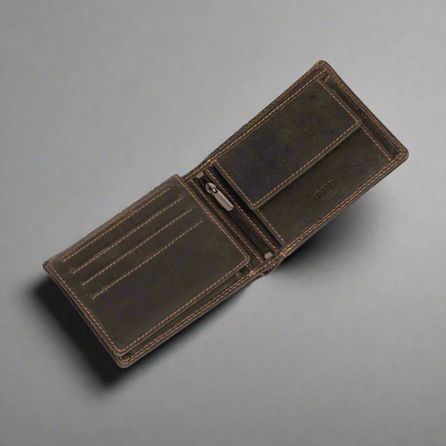 Cartera para hombre Greenwood Leather. Cuero Oil Pull-Up con bloqueo RFIDEX-STOCK Canada