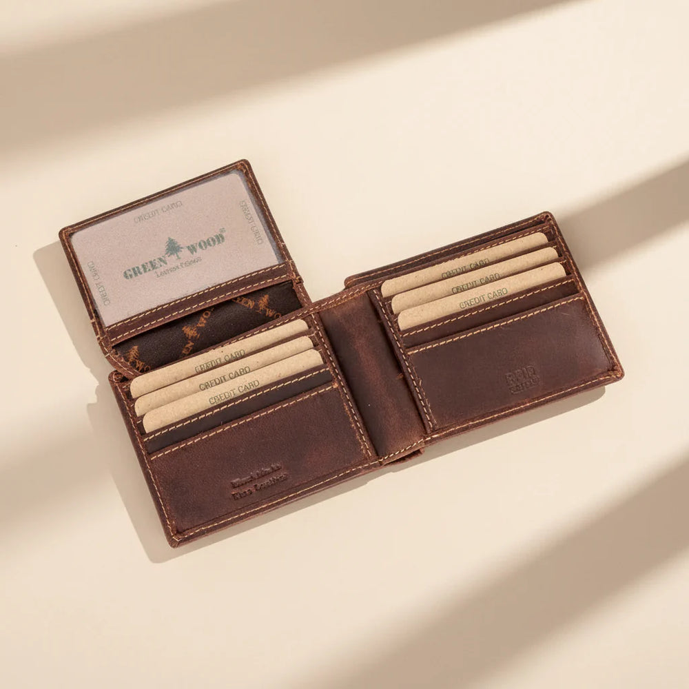 Cartera Bifold de Cuero para Hombre Greenwood. Cartera premium con protección RFID y compartimento abatibleEX-STOCK Canada