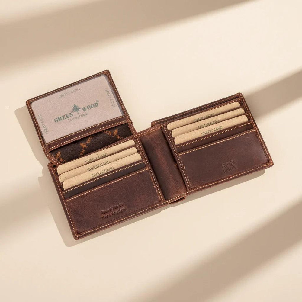 Portefeuille à deux volets en cuir Greenwood pour hommes. Portefeuille de protection RFID haut de gamme avec compartiment rabattableEX-STOCK Canada