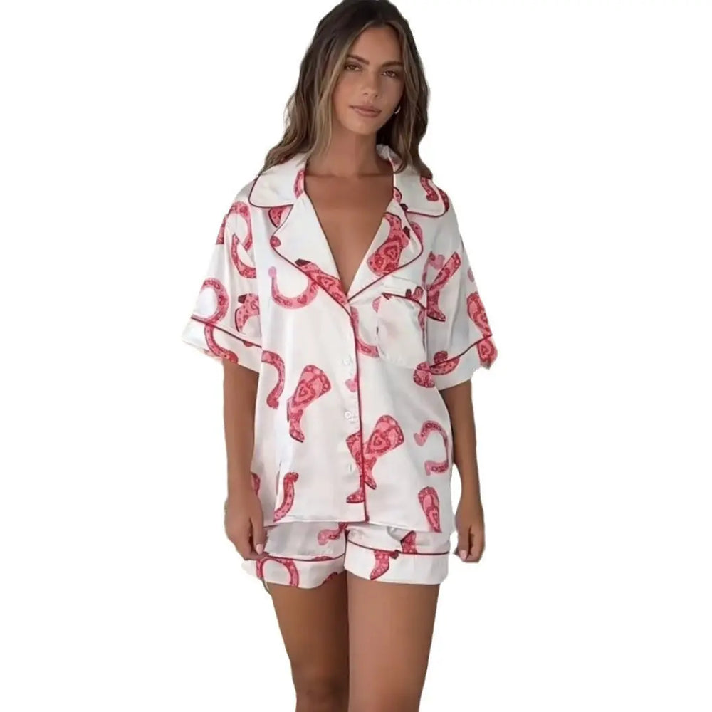 Pyjama deux-pièces en satin imprimé pour femmes - EX-STOCK Canada