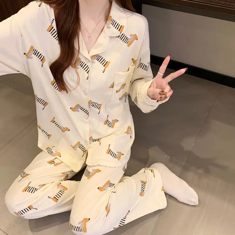 Sausage Dog Japanese Cartoon Pajamas For Women - EX-STOCK Canada