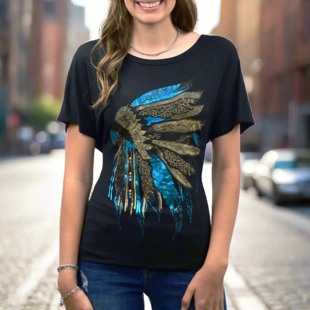 Scoop Neck Tee with Rhinestone-Embellished Headdress Design EX-STOCK Canada